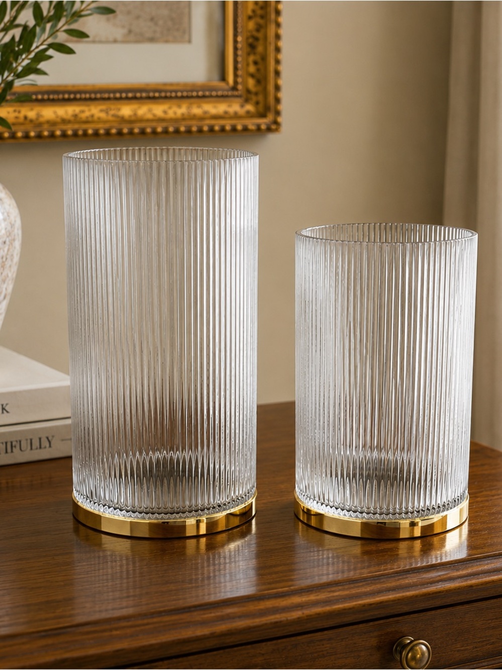 Elegant Glass Cylinder Vase Set of 2
